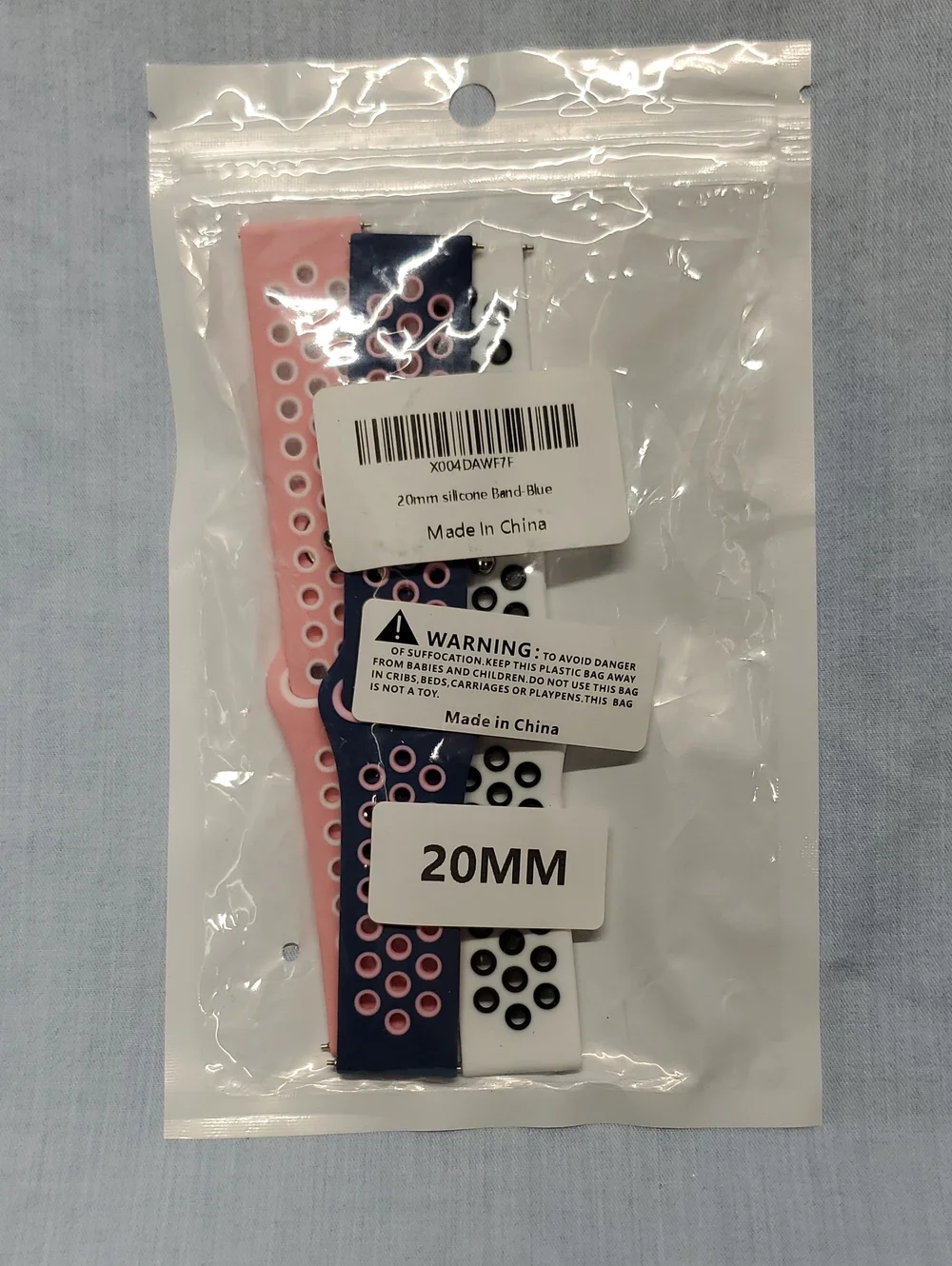 20mm Silicone Sport Watch Bands - Pink, Blue, White